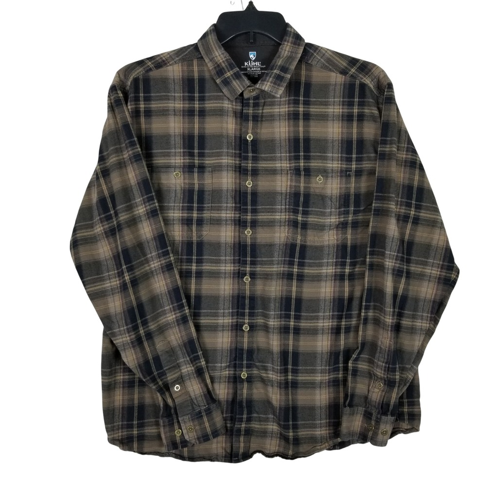 KUHL Button Down Shirt Mens XL Brown Plaid Cotton Tencel Long Sleeve 284S